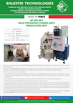Gold Potassium Cyanide (GPC) production unit